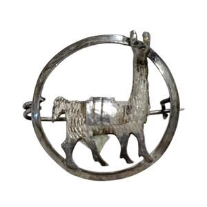 Vintage Peruvian Silver Llama Brooch Handmade Folk Jewelry with C Clasp